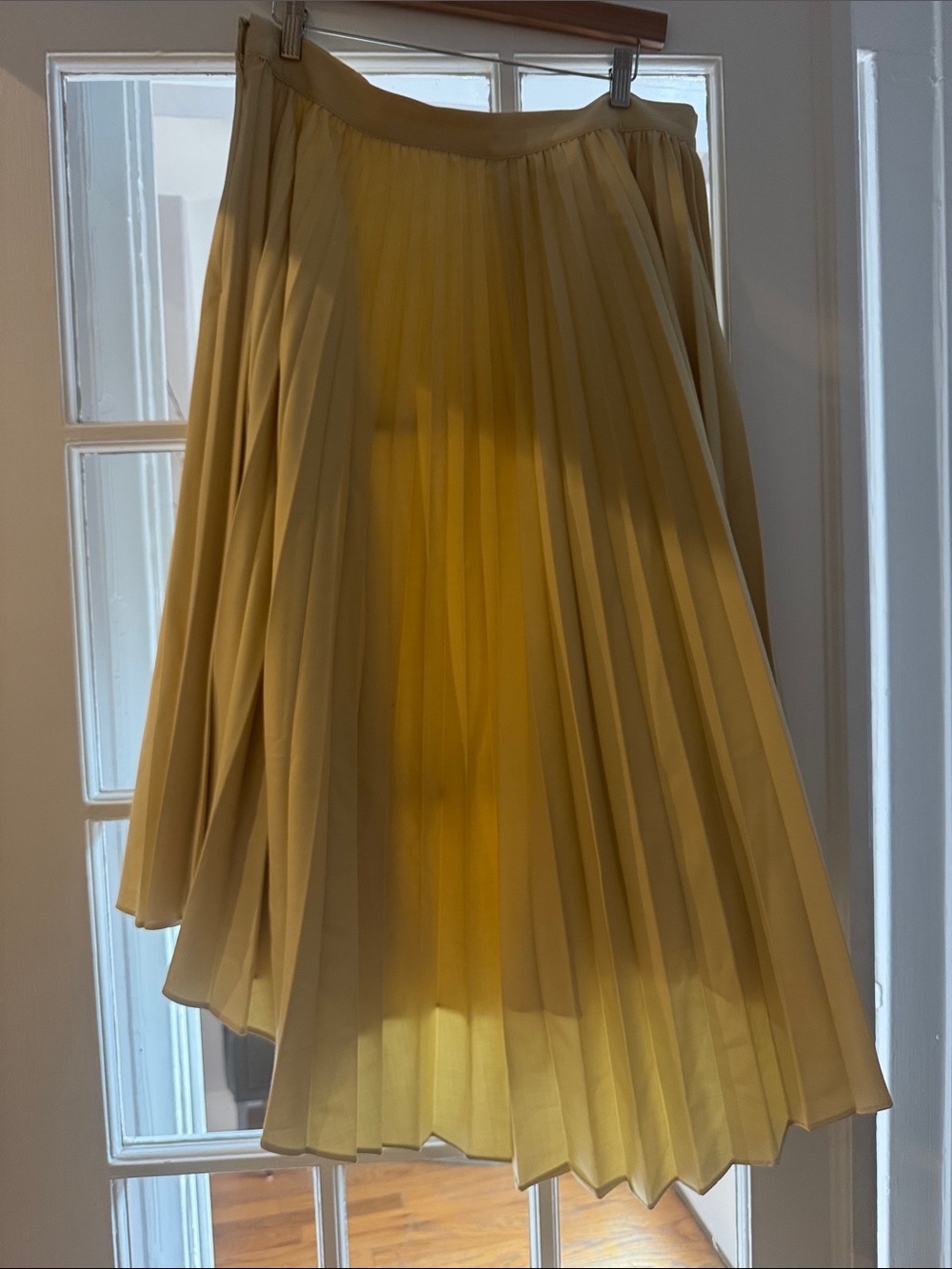 BR Cream/tan Pleated Circle Skirt with uneven hem styling- 16